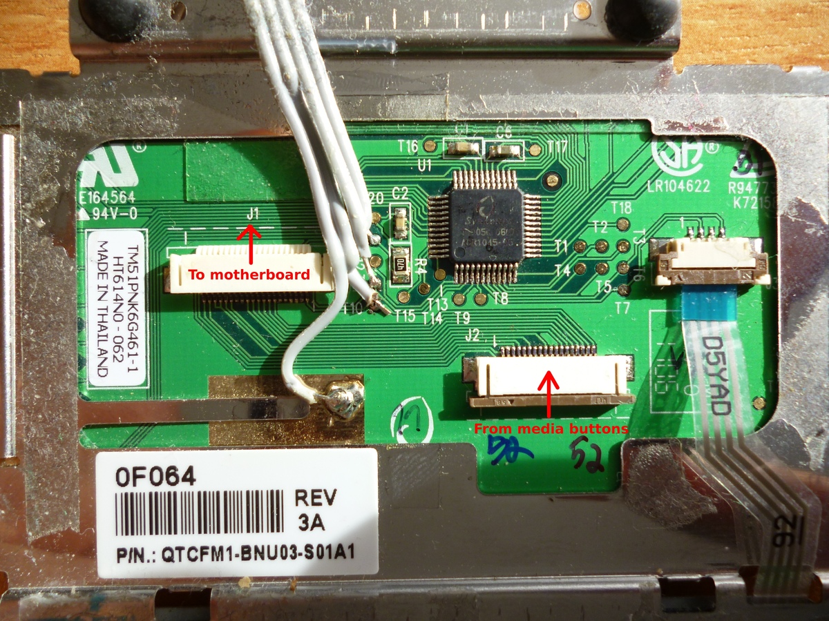 The rear of the touchpad PCB